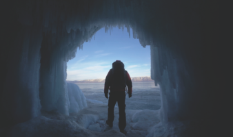 Federico Signorelli's silhouette shot during his adventurous walk through a frozen baykal lake. Shot from Boundless by eight Path showing exclusively at immersee